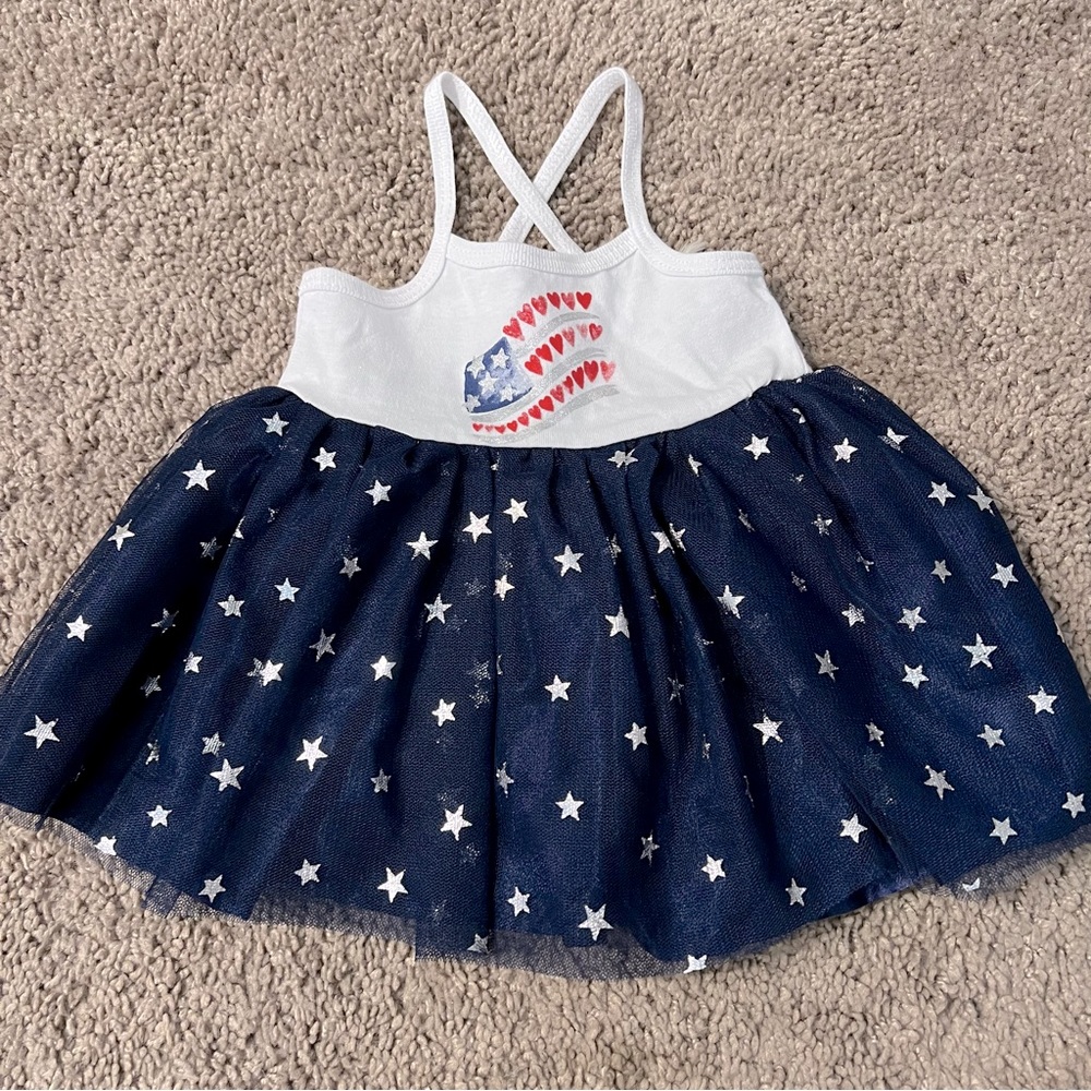 Baby Girl American Flag Onesie with Attached Tulle Skirt
